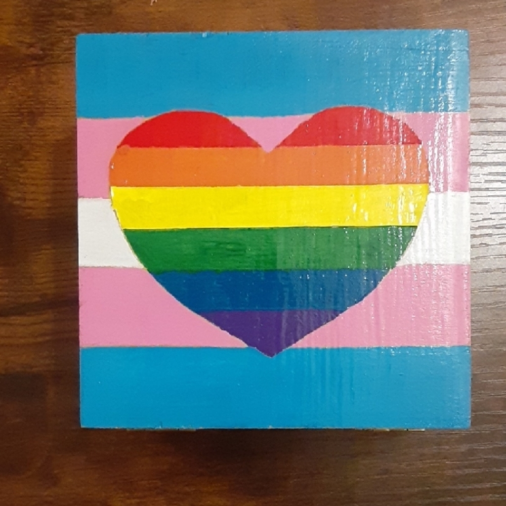 Wooden Trinket Box with Hand-Painted Rainbow Heart & Trans Pride Stripes - Picture 3 of 8